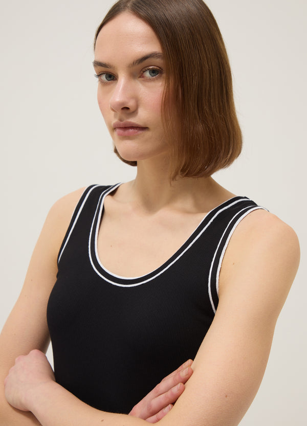 OVS Black Stretchy Cotton Regular Fit Tank Top With Trim