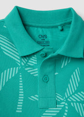 OVS Green Pure Cotton Boys Polo Shirt, Regular Fit, With Floral Design