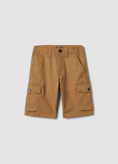 OVS Brown Stretch Cotton Oversized Fit Cargo Shorts For Kids