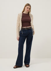 OVS Beige Cotton-Blend Regular-Fit Cardigan With Openwork Design