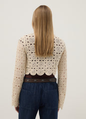 OVS Beige Cotton-Blend Regular-Fit Cardigan With Openwork Design
