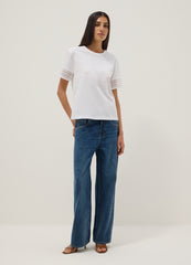 OVS White Pure Cotton T-Shirt With Lace Sleeves