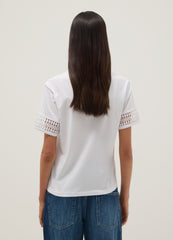 OVS White Pure Cotton T-Shirt With Lace Sleeves