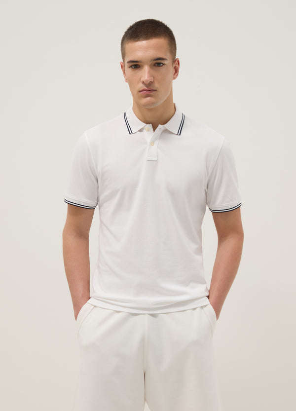 OVS White Stretch Cotton Polo Shirt, Regular Fit