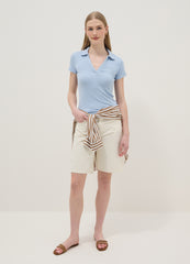 OVS Sky Blue Stretch Cotton Polo Regular Fit Deep V-Neck