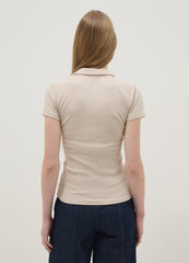 OVS Beige Stretch Cotton Polo Regular Fit Deep V