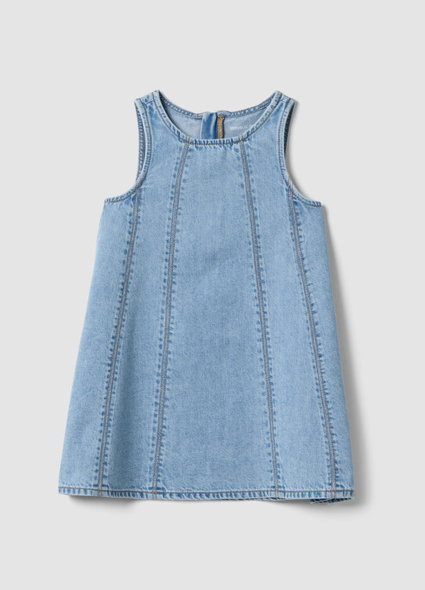 OVS Girls’ Light Blue Denim Sleeveless Dress In Cotton Blend, Oversized Fit