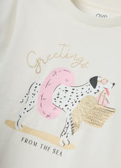 OVS White Girls’ T-Shirt In Pure Organic Cotton With Print And Glitter