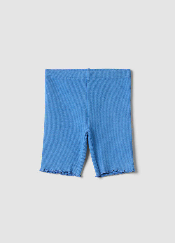 OVS Blue Ribbed Stretch-Cotton Shorts For Baby Girls, Regular Fit