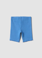 OVS Blue Ribbed Stretch-Cotton Shorts For Baby Girls, Regular Fit