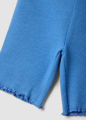 OVS Blue Ribbed Stretch-Cotton Shorts For Baby Girls, Regular Fit