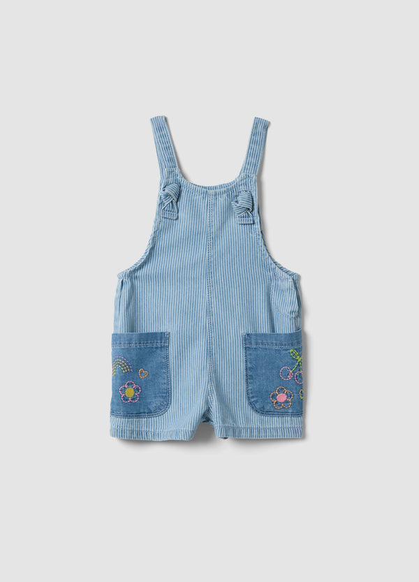 OVS Girls’ Cotton-Lyocell Denim Dungarees With Embroidered Details