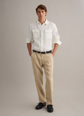 OVS Beige Pure Linen Chino Trousers, Regular Fit