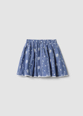 OVS Blue Pure Cotton Mini Skirt With Embroidery