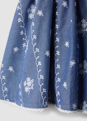 OVS Blue Pure Cotton Mini Skirt With Embroidery