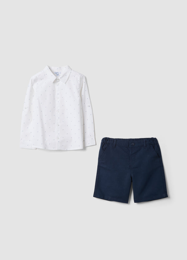 OVS Multicolour Pure Cotton Shirt And Shorts Set For Baby Boys