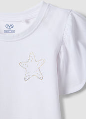 OVS Girls White Pure Cotton Regular-Fit T-Shirt With Star