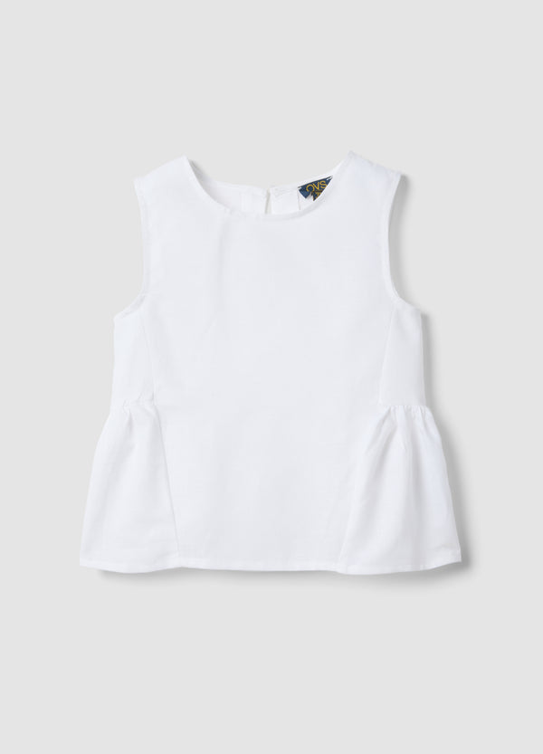 OVS White Linen-Blend Cotton Top With Ruffle Hem For Girls, Regular Fit