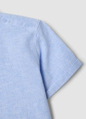OVS Boys’ Blue Striped Linen-Cotton Blend Shirt, Regular Fit