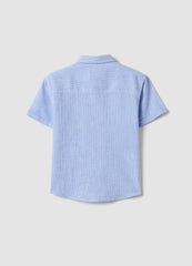 OVS Boys’ Blue Striped Linen-Cotton Blend Shirt, Regular Fit