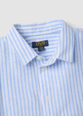 OVS Boys' Blue Striped Linen And Cotton Blend Shirt, Regular Fit