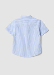 OVS Boys' Blue Striped Linen And Cotton Blend Shirt, Regular Fit