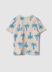 OVS Beige Organic Cotton Palm Print T-Shirt For Boys