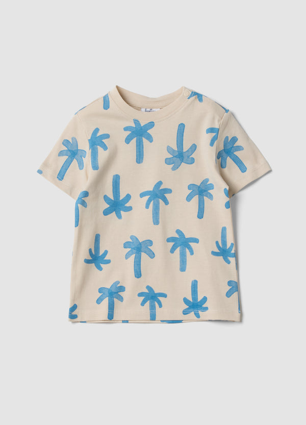OVS Beige Organic Cotton Palm Print T-Shirt For Boys
