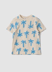 OVS Beige Organic Cotton Palm Print T-Shirt For Boys