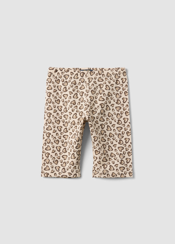 OVS Beige Organic Cotton Skinny Cycling Shorts With Heart Print For Girls