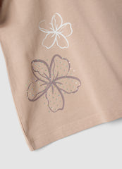 OVS Girls Beige Pure Cotton T-Shirt With Ruffles And Rhinestones