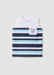 OVS Blue And White Striped Pure Cotton Boys’ Vest, Regular Fit