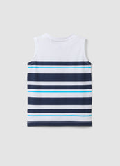 OVS Blue And White Striped Pure Cotton Boys’ Vest, Regular Fit