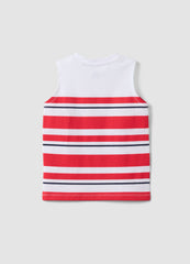 OVS Boys' White Vest With Red Stripes In Pure Cotton, Regular Fit