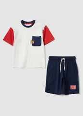 OVS White And Blue Pure Cotton Set With T-Shirt And Shorts