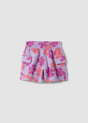 OVS Pink Pure Cotton Floral-Print Shorts For Girls, Regular Fit