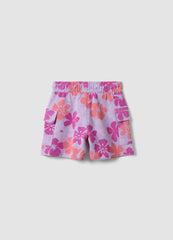 OVS Pink Pure Cotton Floral-Print Shorts For Girls, Regular Fit