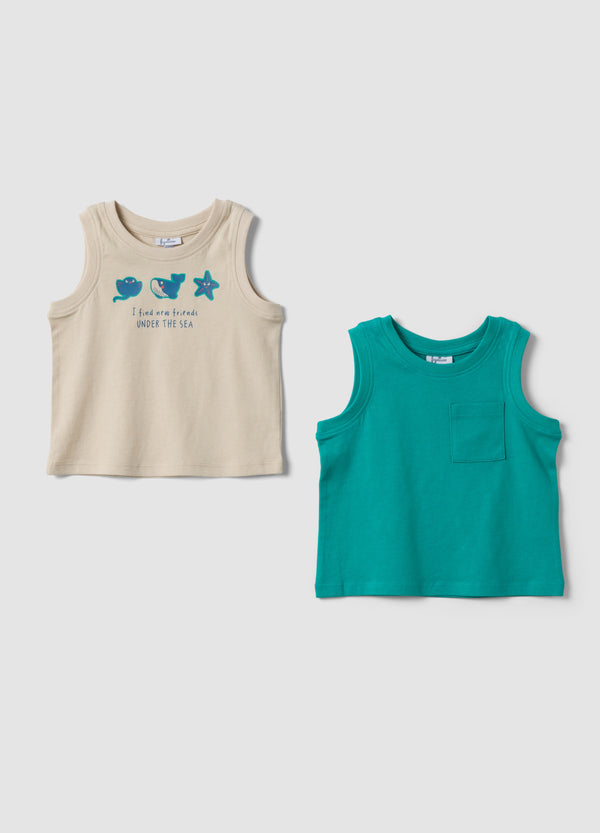 OVS 2-Pack Of Green Pure Cotton Tank Tops