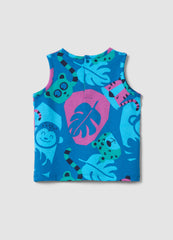 OVS Blue Organic Cotton Tank Top With Tropical Print