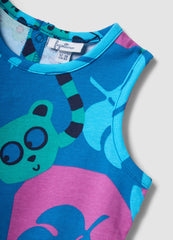 OVS Blue Organic Cotton Tank Top With Tropical Print