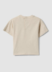 OVS Beige Short-Sleeve Pure Cotton T-Shirt For Baby Boy, Oversized Fit