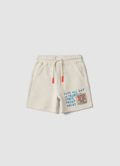 OVS Beige Pure Cotton Shorts With Elasticated Waist For Boys, Relaxed Fit
