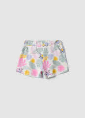 OVS White Pure Organic Cotton Shorts With Tropical Print For Baby Girls, Regular Fit