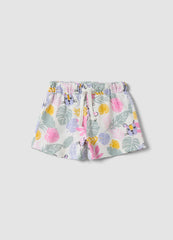 OVS White Pure Organic Cotton Shorts With Tropical Print For Baby Girls, Regular Fit