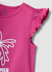 OVS Pink Organic Cotton Tank Top With Ruffles