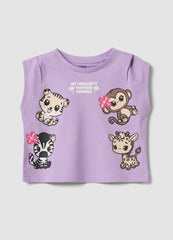 OVS Purple Pure Cotton Tank Top With Tropical Print