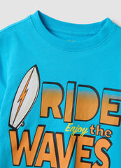 OVS Blue Pure Cotton Kids’ T-Shirt With Surf Print, Regular Fit