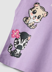 OVS Purple Pure Cotton Tank Top With Tropical Print