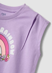 OVS Purple Cotton Tank Top With Rainbow Print