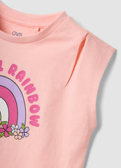 OVS Pink Pure Cotton Vest Top With Rainbow Print